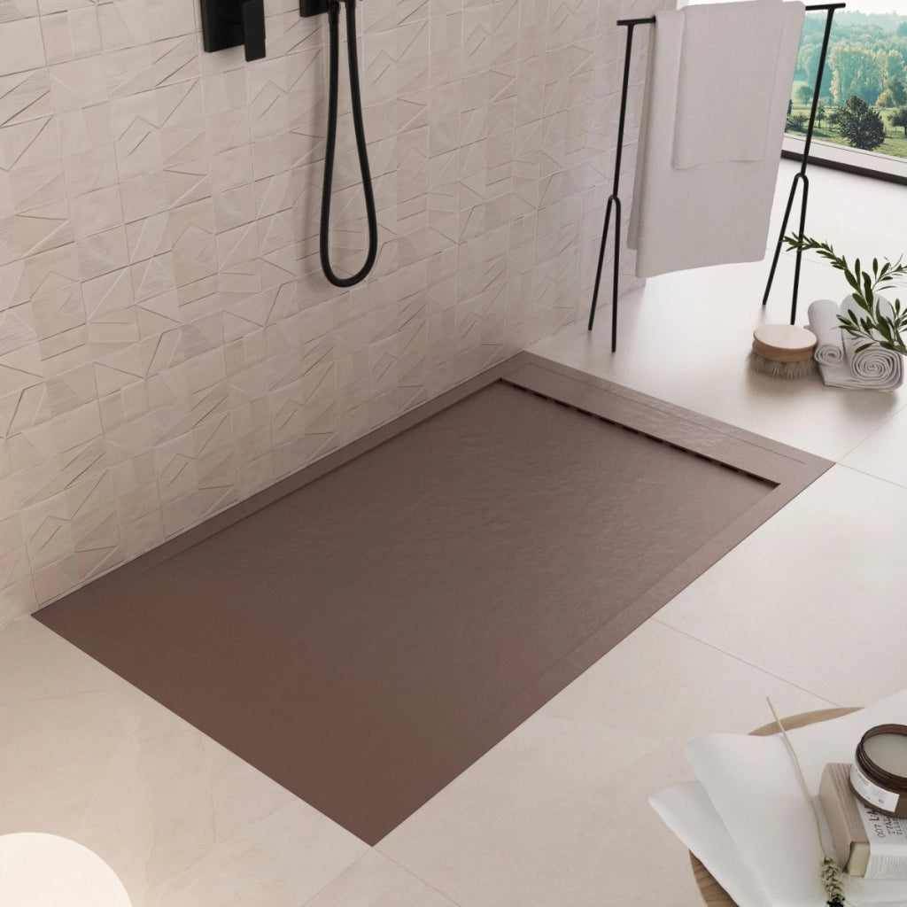 Piatto doccia in marmoresina marrone effetto pietra cemento prestige, misura 90x160