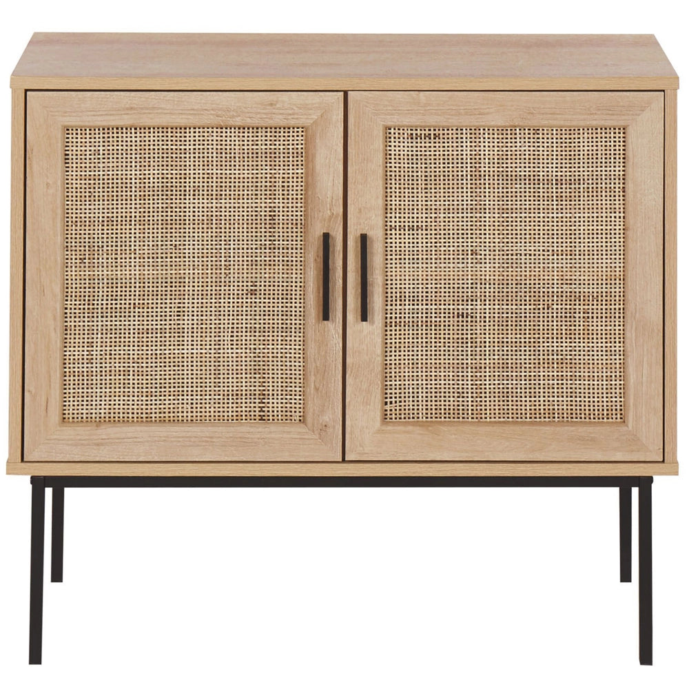 Credenza Moderna a 2 Cassetti con Fronte in Vimini 72 x 80 cm legno Chiaro