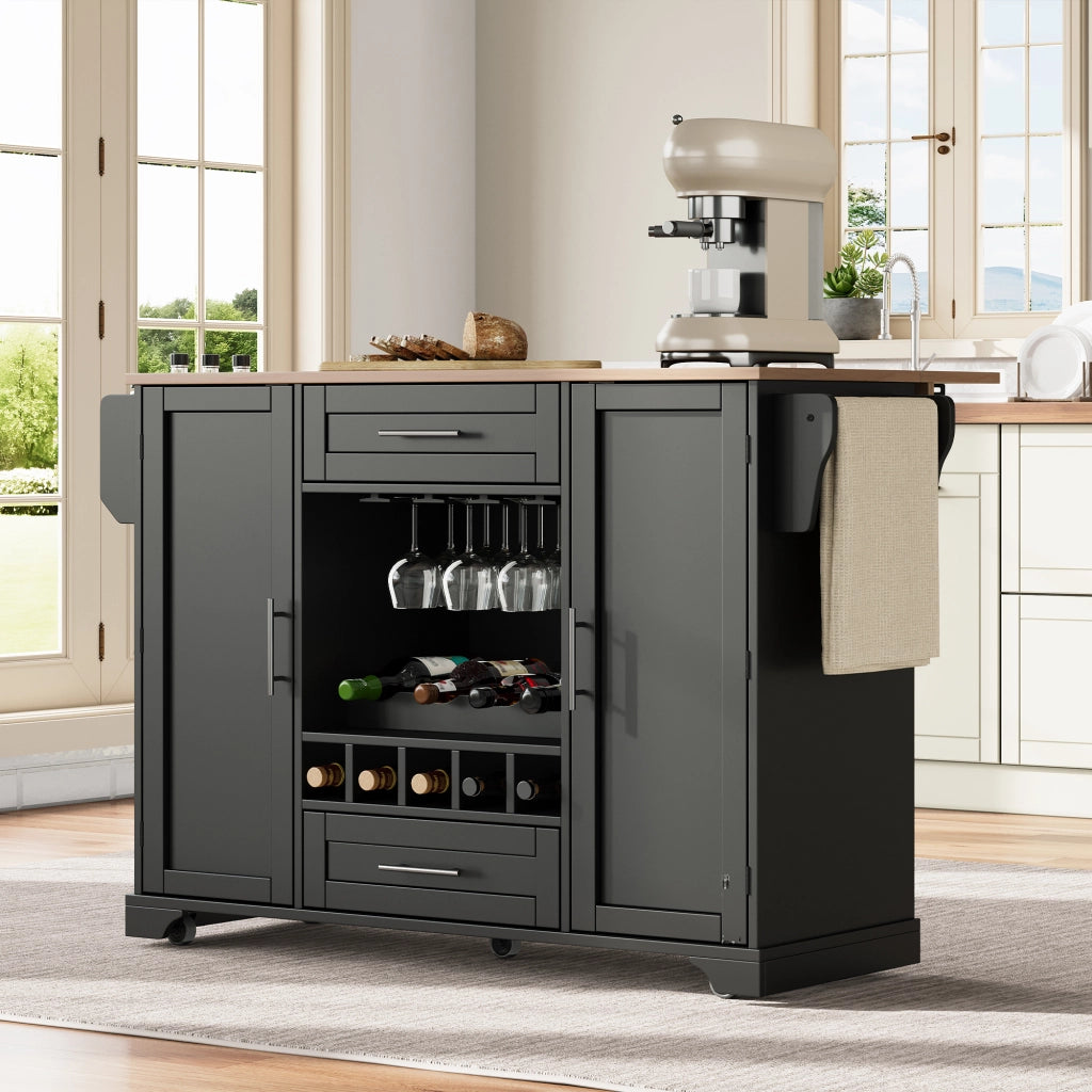 Carrello da cucina multifunzionale - Zephmum- 120x45/70x92cm- Nero- Con ripiano pieghevole, porta bicchieri, porta spezie e porta asciugamani