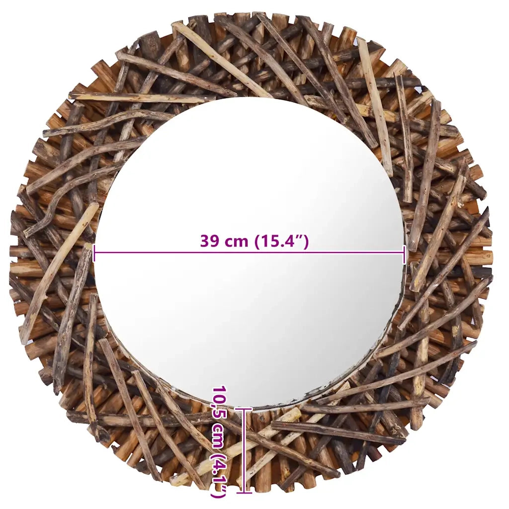 Specchio da Parete | Specchio decorativo 60 cm in Legno di Teak Rotondo