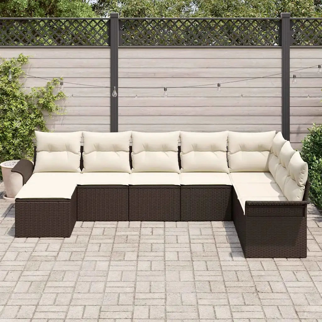 Set Divano da Giardino con cuscino 8 pcs Marrone polyrattan 3345478