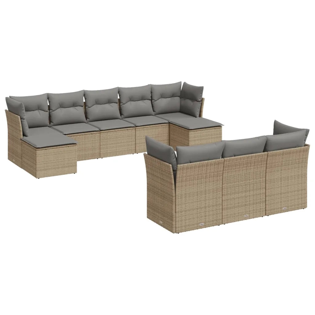 Set Divano da Giardino 10 pz con Cuscini Beige in Polyrattan 3218329