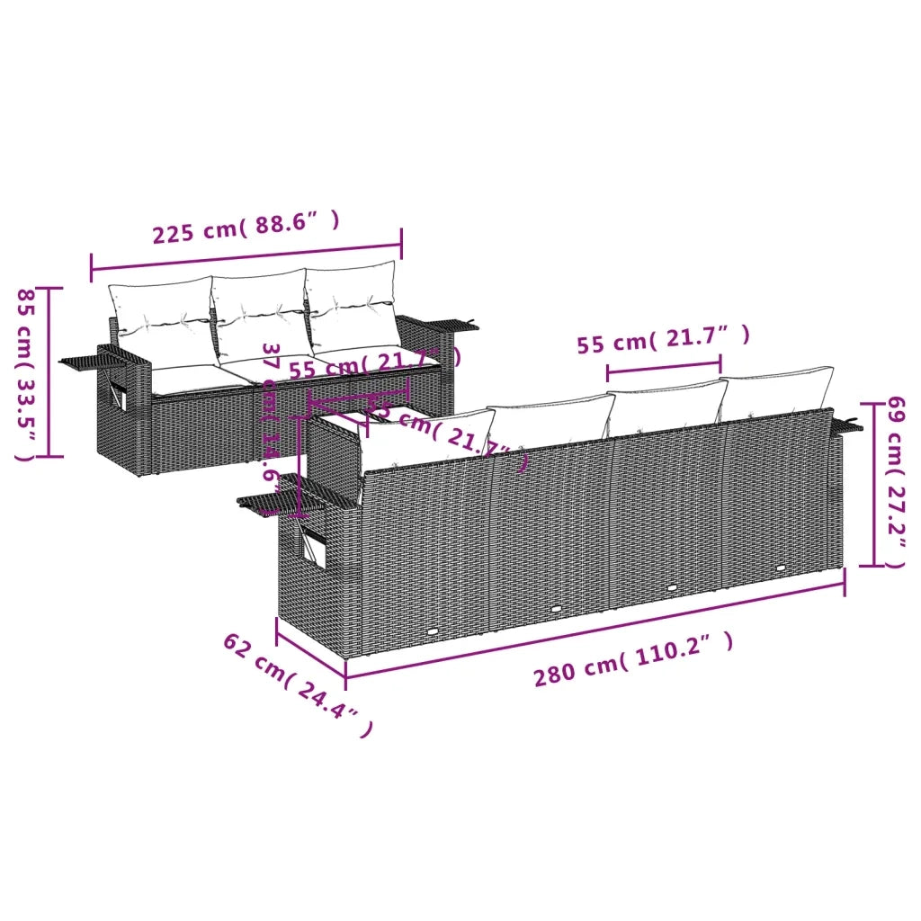 Set Divani da Giardino con Cuscini 8 pz Nero in Polyrattan 3219924