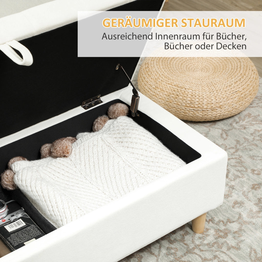 Pouf con contenitore e gambe in legno ¨C Minimal ¨C tessuto crema