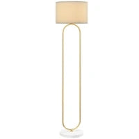 Lampada da Terra Moderna con Paralume in Tessuto, Doppio Tubo Metallico e Interruttore a Pedale, Oro