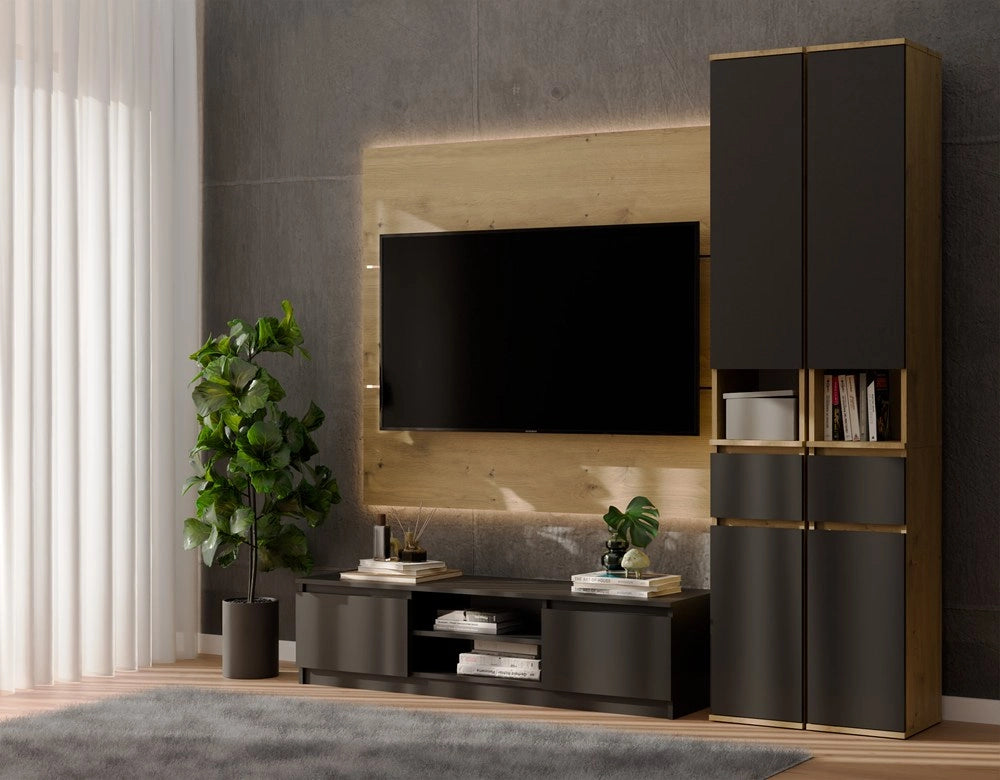 Mobile colonna LIOR 2d1s rovere artisan / nero scaffale con cassetto per camera ufficio