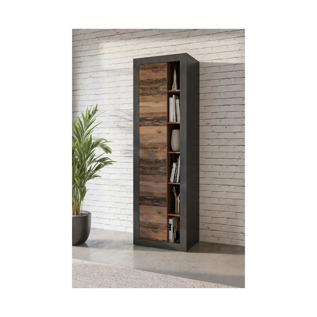 Libreria ONYXIA, colore quercia scura e nero opaco, 59,2 x 195,6 x 41,8 cm.