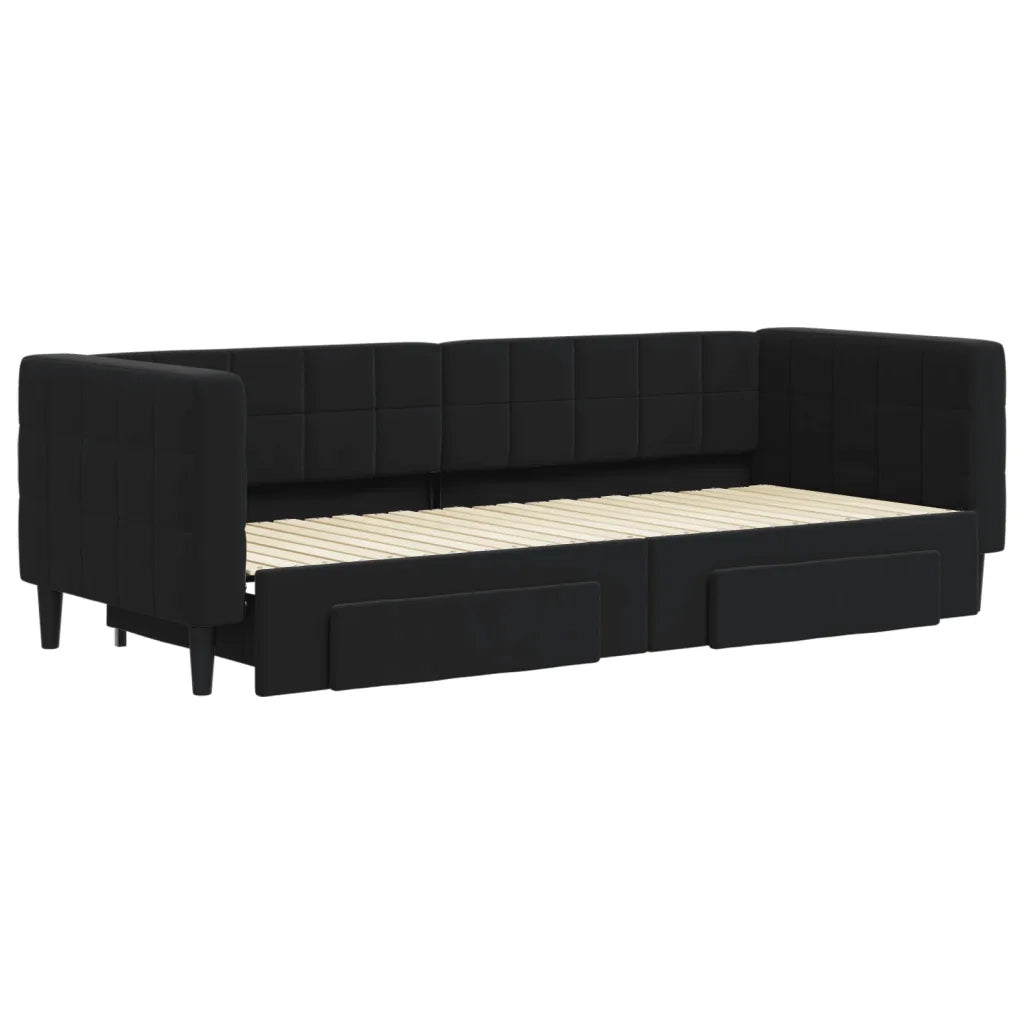 Divano letto | Sof¨¤ letto | Letto singolo Estraibile con Cassetti Nero 80x200 cm in Velluto