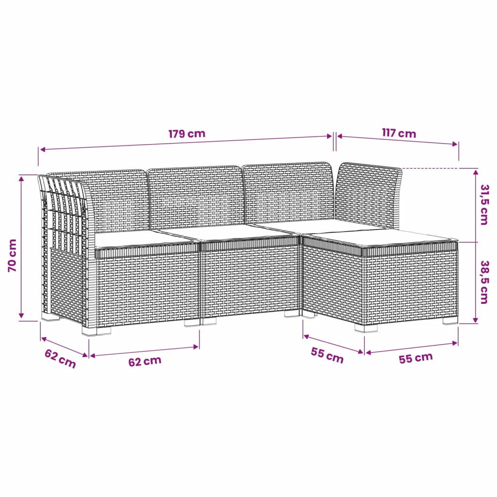 Divano da giardino 4 posti con cuscini aspetto rattan PP 3443929