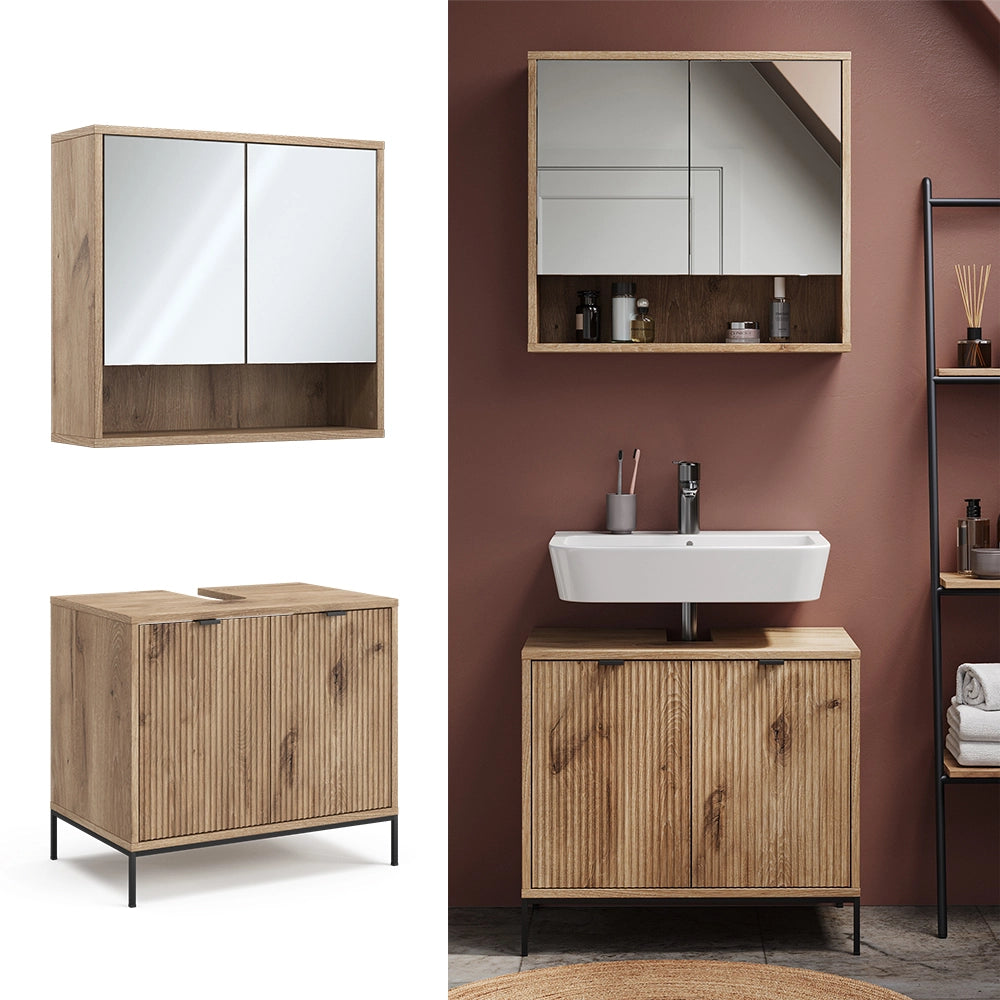 Vicco Set di mobili da bagno Quercia vichinga 2 parti