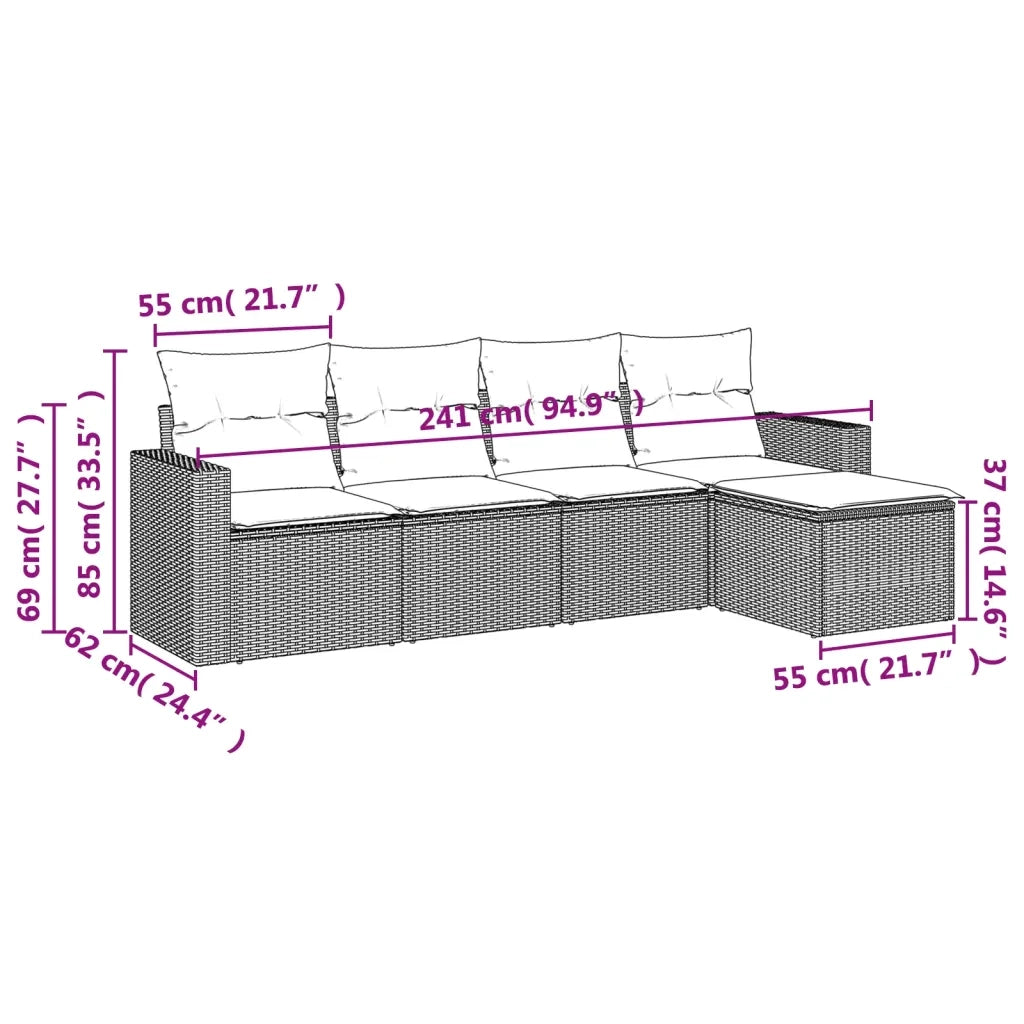 Set Divani da Giardino 5 pz | Set Salotto da Giardino con Cuscini in Polyrattan Nero