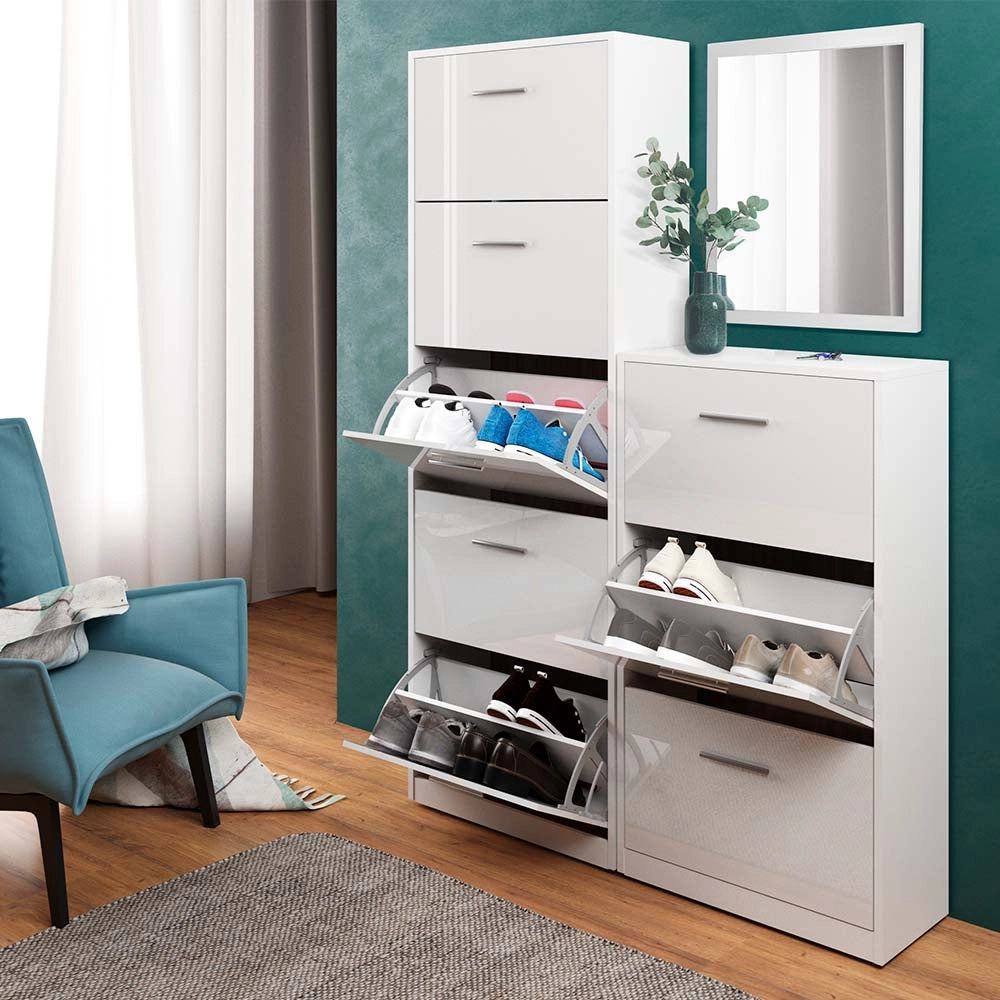 Vicco Scarpiera da ingresso Bianco lucido Set con specchio