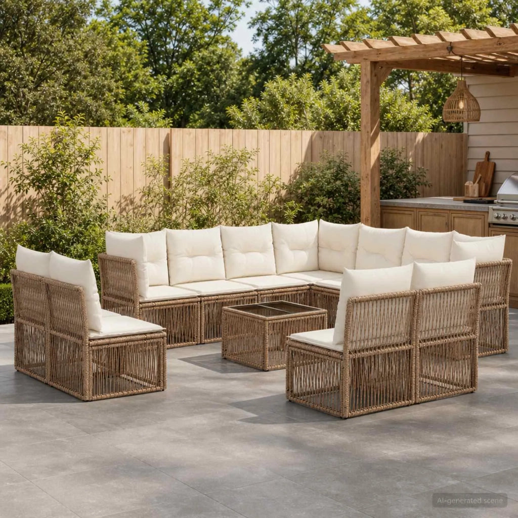 Set Divano da Giardino 12 pcs Beige polyrattan 3434262