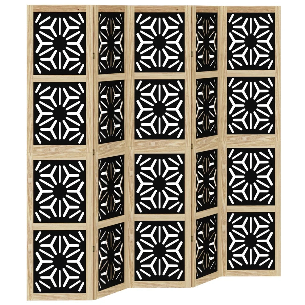 Divisorio Ambienti | Divider per stanze | Paravento 5 Pannelli Marrone e nero Legno di Paulownia