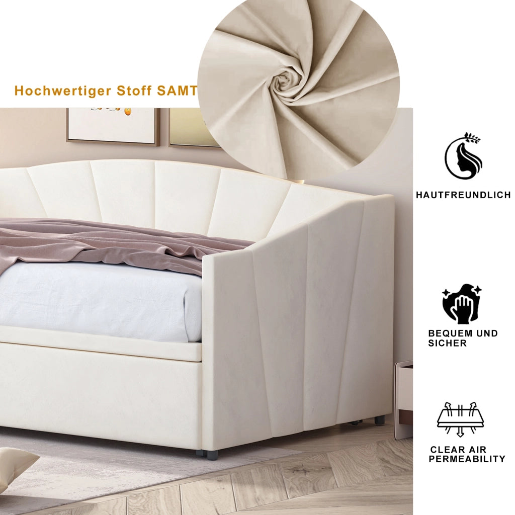 Letto poltrona estraibile in velluto beige 90x200 cm