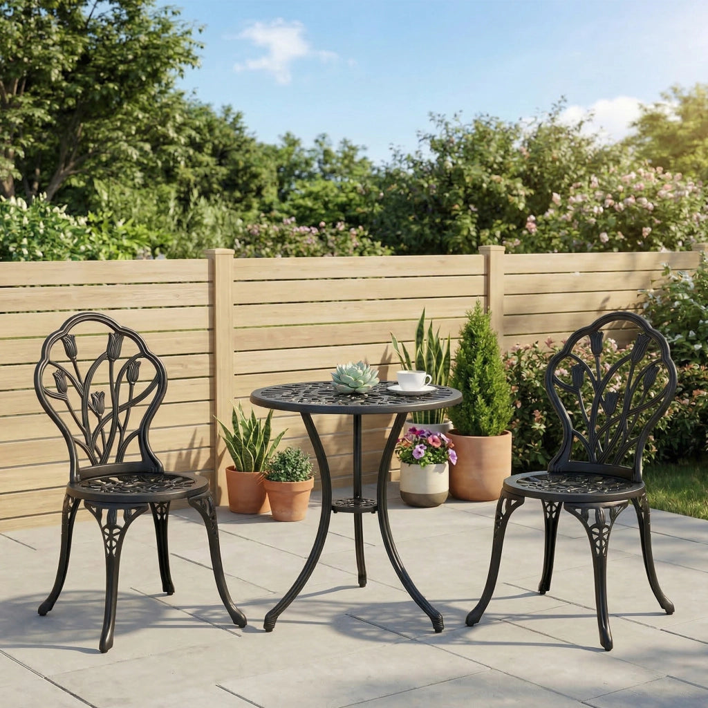 Set da Giardino 3 Pezzi con Tavolino e Sedie ¨C Minimal ¨C Nero Alluminio