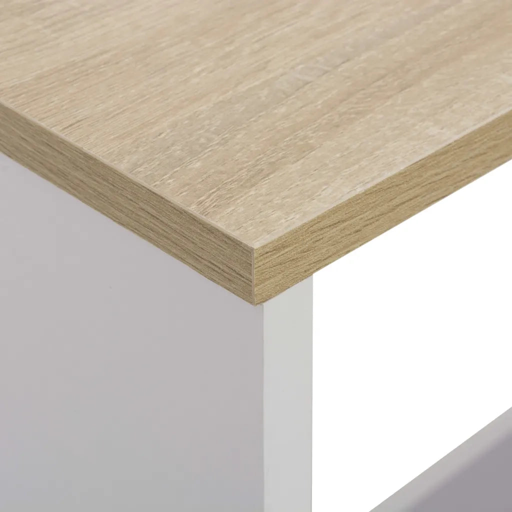 Tavolo Bar con 2 Piani d'Appoggio Bianco e Rovere 130x40x120cm