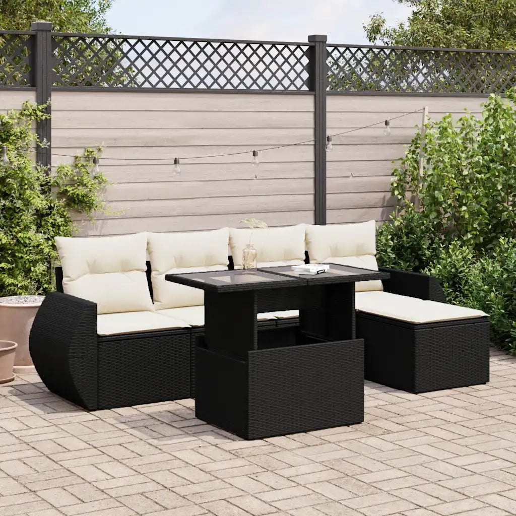 Set Divano da Giardino 6 pz con Cuscini Nero in Polyrattan 3326617
