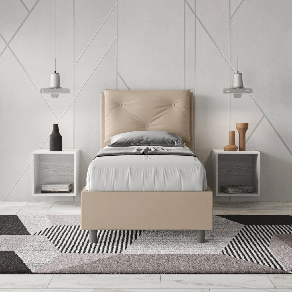 Letto Singolo 80x210 cm con Rete e Contenitore Appia Tortora