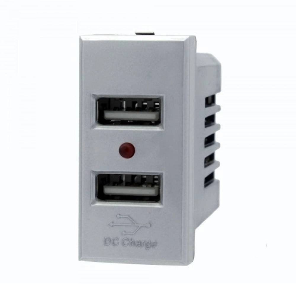 Trade Shop - Modulo Presa Caricatore Usbx2 5v 2,1a Grigio Silver Compatibile Bticino Axolute -