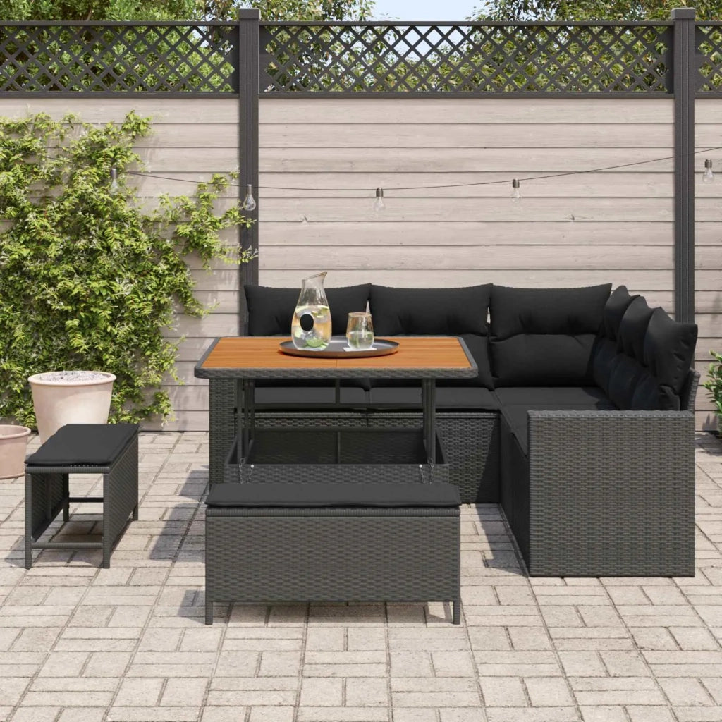 Set Divano da Giardino con cuscino 9 pcs Nero polyrattan 3363554