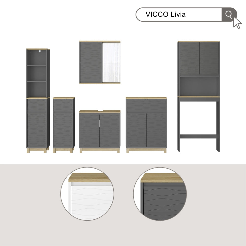 Vicco Set di mobili da bagno Bianco/quercia 3 pezzi, con cabinet midi