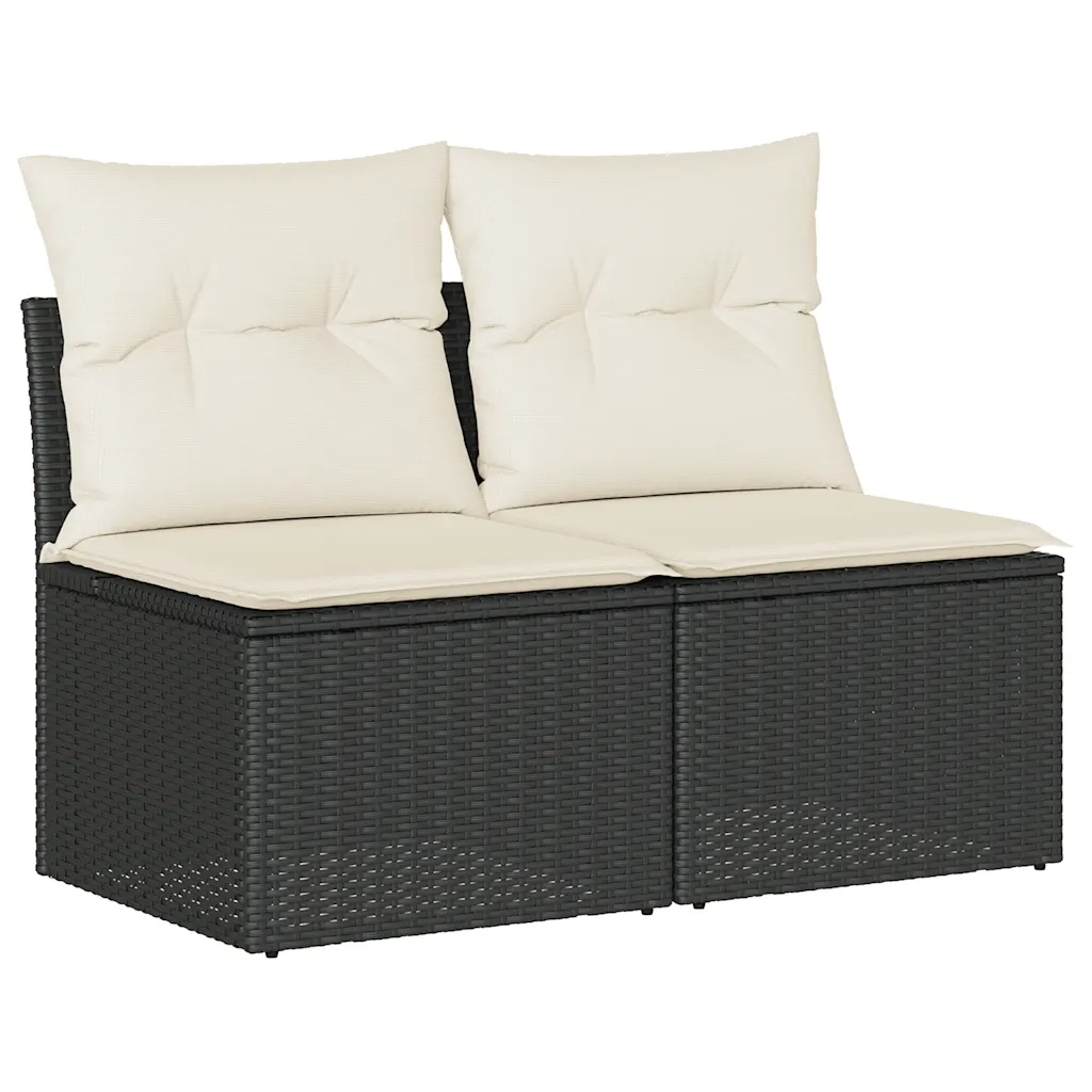 Set Divani da Giardino con Cuscini 2 pz | Set Salotto da Giardino Nero Polyrattan Acacia