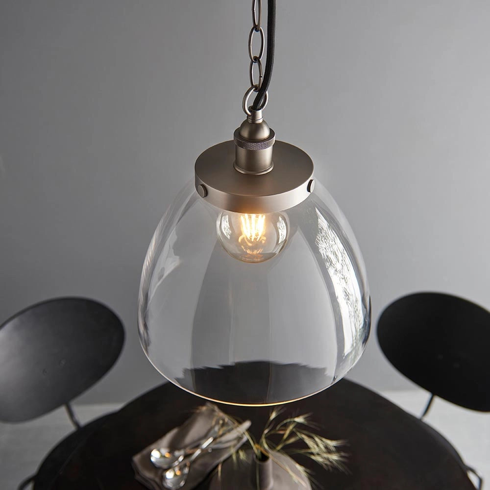 Lampada a sospensione industriale argento vetro E27 Endon