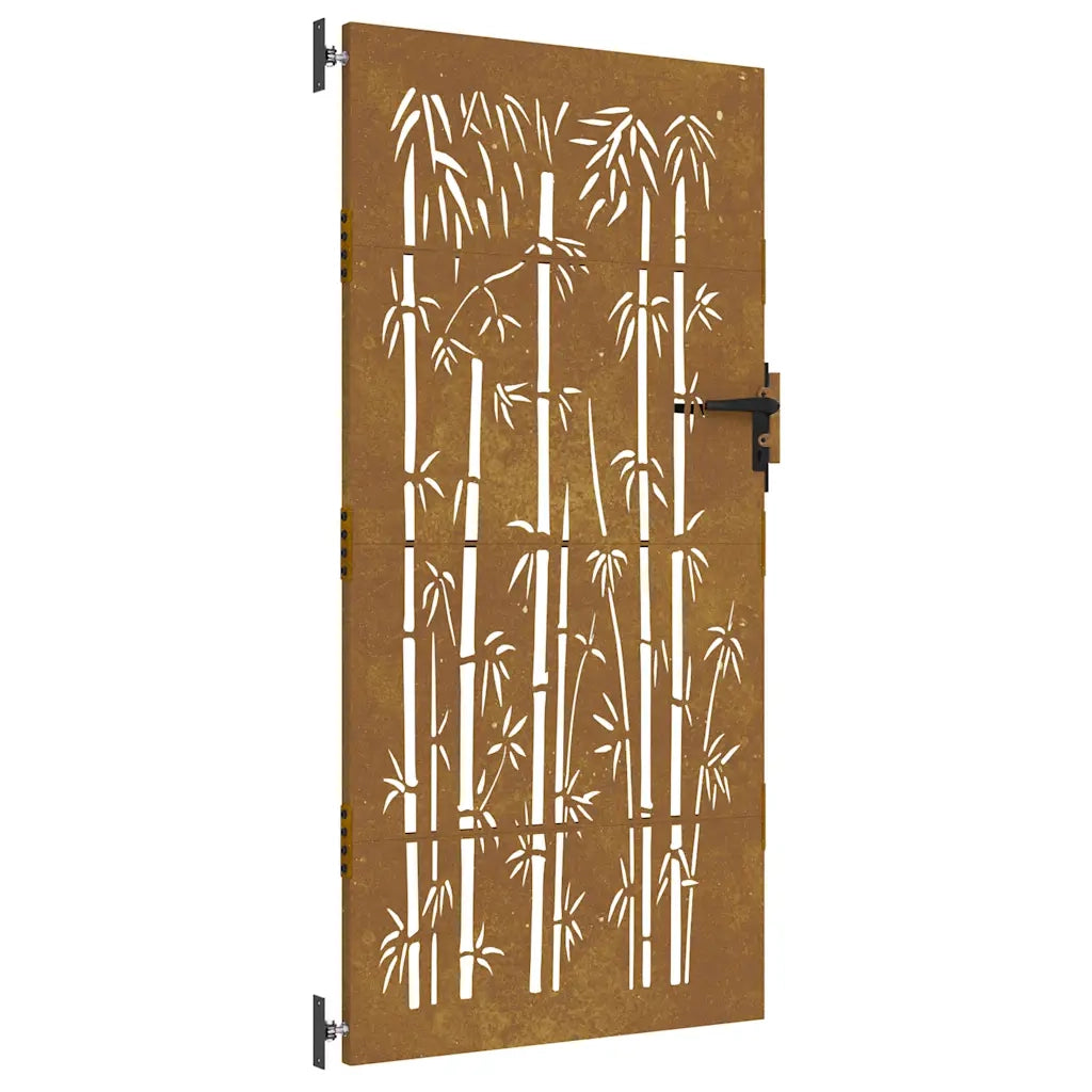Cancello da giardino 85x200 cm in acciaio corten e design in bambù 153237