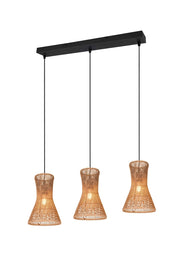 Lampada a sospensione 3 diffusori, fibre naturali, L 75 cm, Bijou