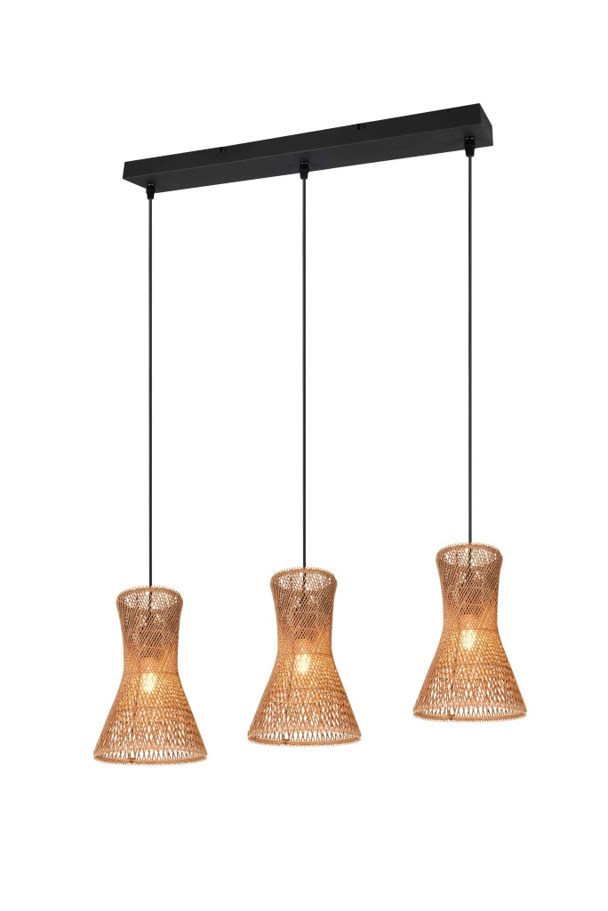 Lampada a sospensione 3 diffusori, fibre naturali, L 75 cm, Bijou