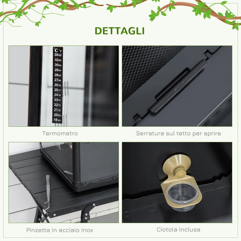 EasyComfort Terrario per Tartarughe di Terra e Rettili con Termometro 18-34℃, 60x40x40.5 cm, Nero