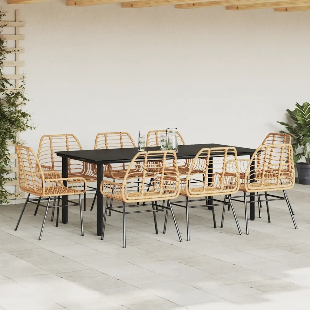Set da Pranzo da Giardino 9 pz Polyrattan Vetro 3334547