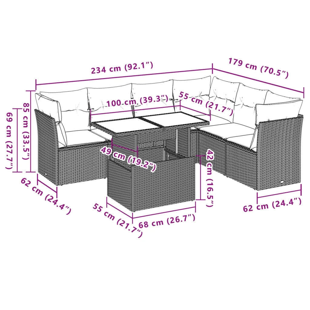 Set Divani da Giardino 7 pz con Cuscini Marrone in Polyrattan 3266613