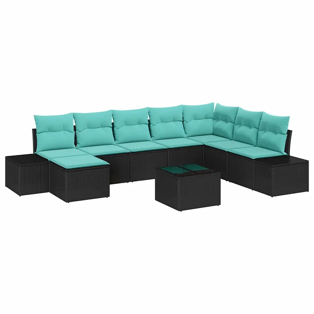 Set Divano da Giardino 8 pz Nero e Turchese polyrattan 3355865