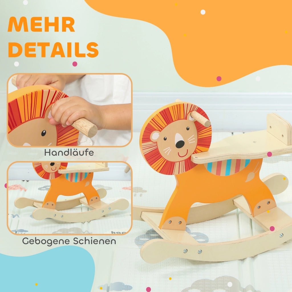 Cavallo a Dondolo con Design Leone per Bambini ¨C Minimal ¨C Legno Arancione