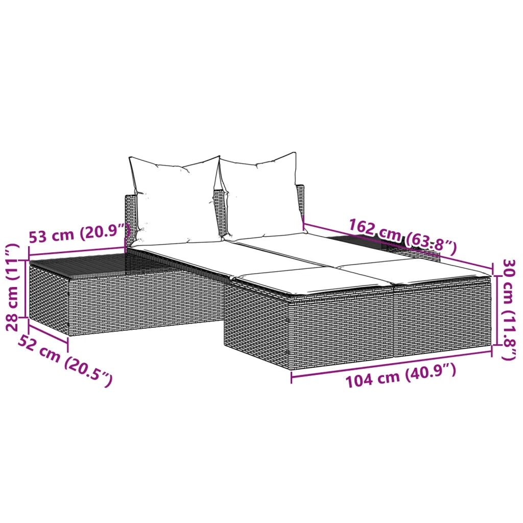 Lettino Prendisole Doppio con Cuscini Nero in Polyrattan 368389