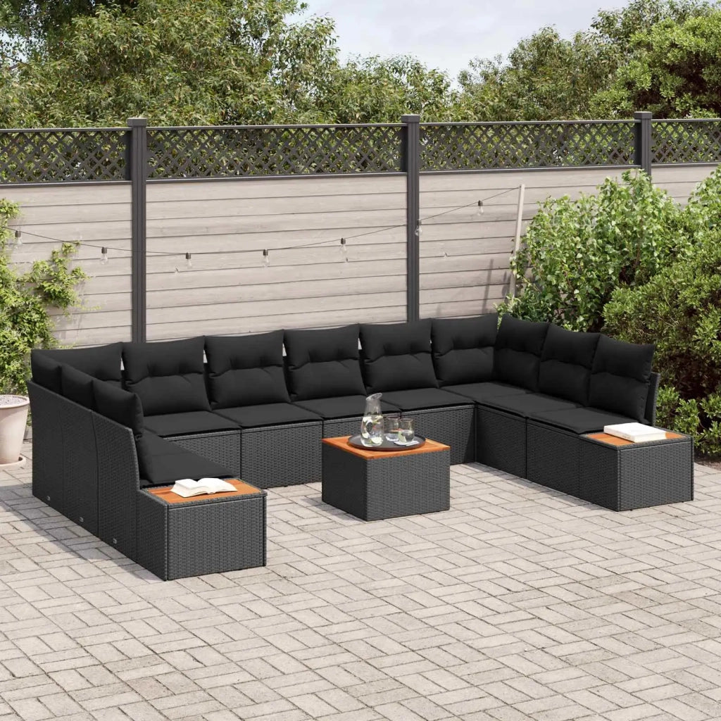 Set Divano da Giardino con cuscino 10 pcs Nero Polyrattan