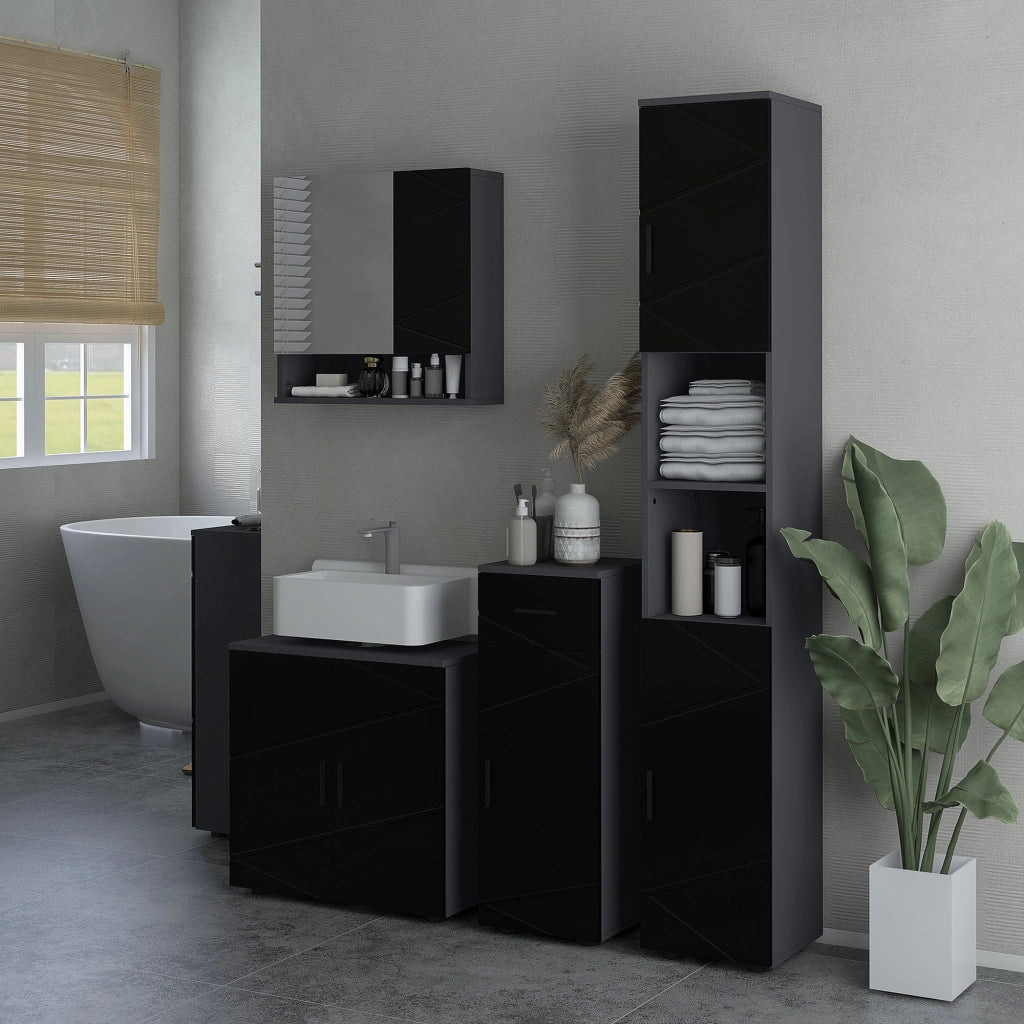 Mobile Sottolavabo Bagno in Legno con Armadietto 2 Ante, 60x30x60cm, Nero