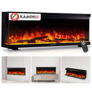 KAMINIO Camino elettrico LEA - Camino 3 in 1 con vista panoramica, riscaldamento, effetto fiamma, 12 colori delle fiamme, telecomando - 50 pollici