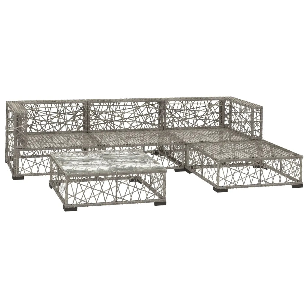 Set Divani da Giardino 5 pz con Cuscini in Polyrattan Grigio 46813