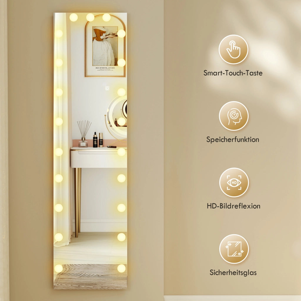 Specchio da terra LED RGB 150x40 cm ¨C Minimal ¨C specchio, 21 lampadine, 7 colori, touch