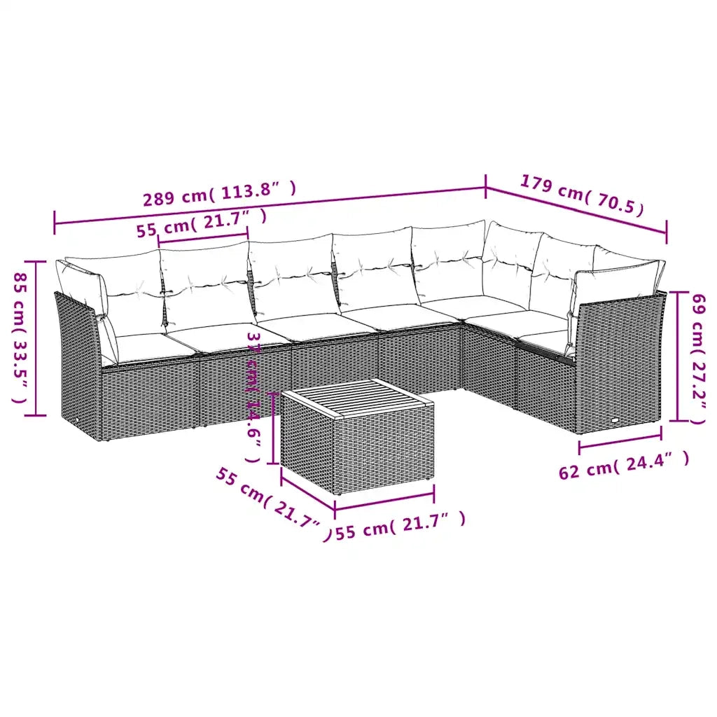 Set Divani da Giardino con Cuscini 8 pz Nero in Polyrattan 3256007