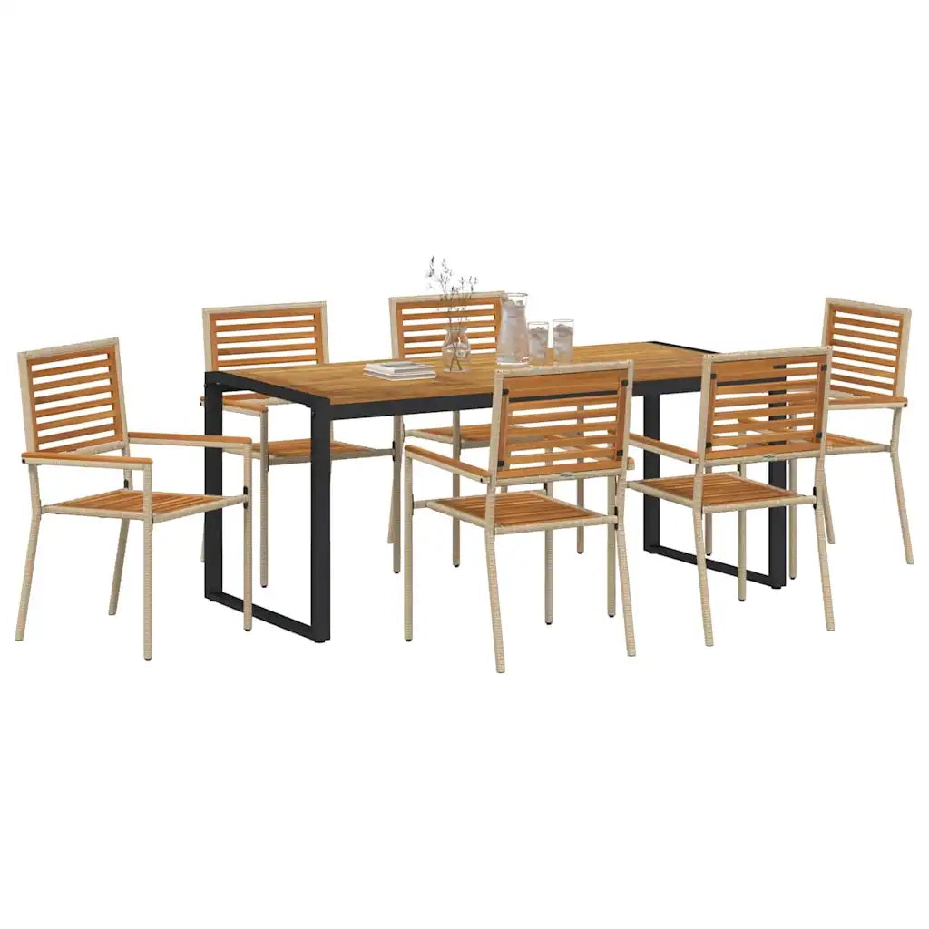 Set da Pranzo per Giardino 7 pcs Beige e Marrone polyrattan 3365483