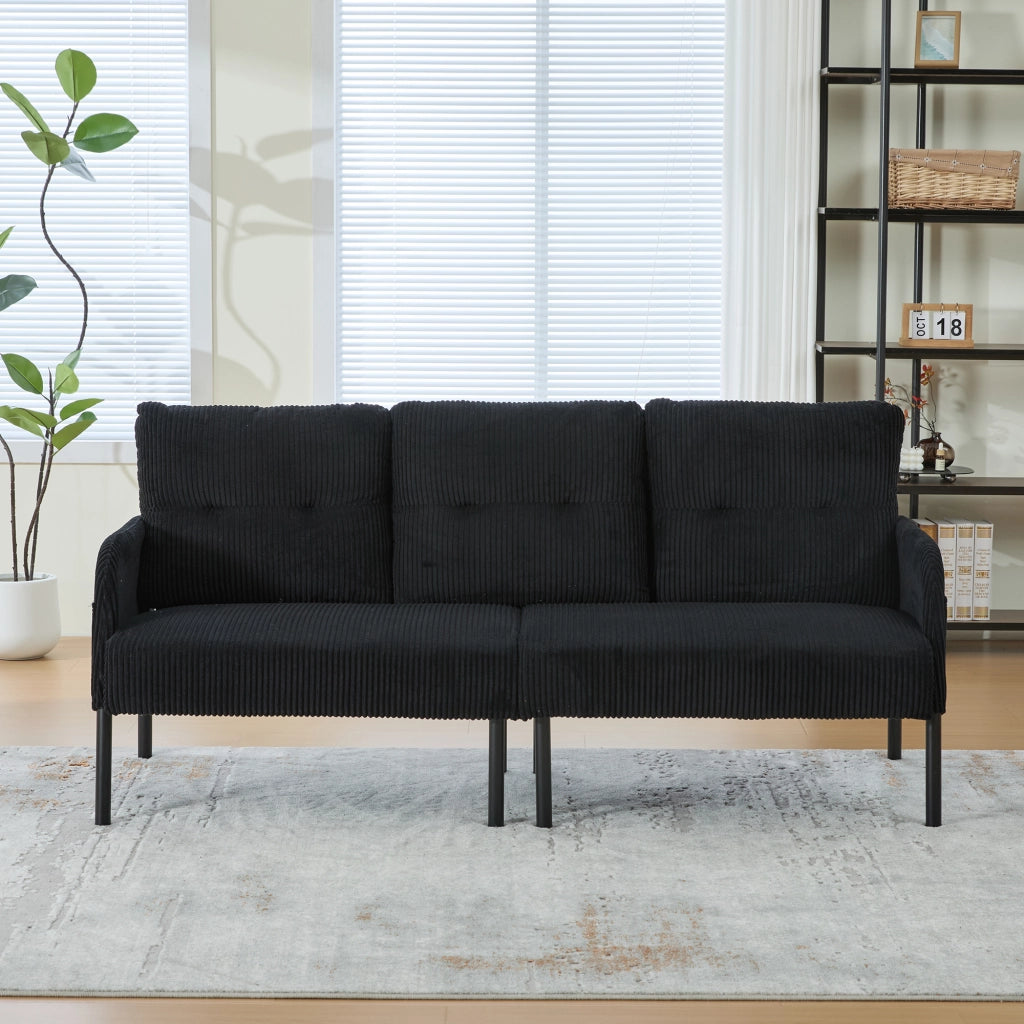DIVANO 3 posti 171x72x80 cm in corduroy nero con tasca laterale