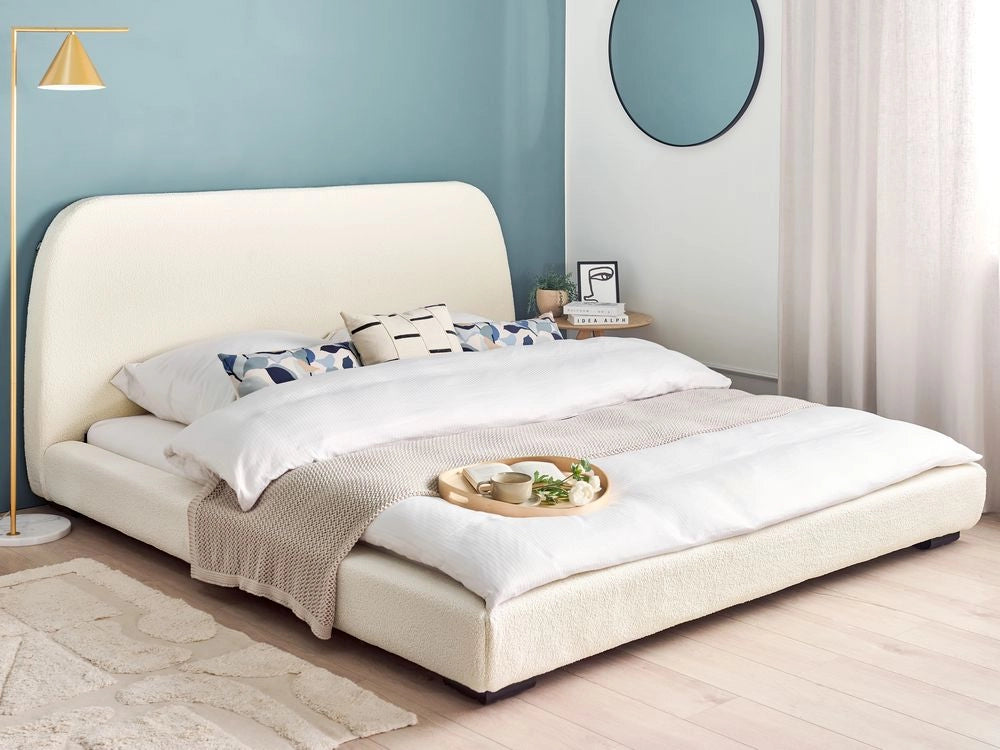 Struttura letto a doghe Beige Chiaro Poliestere Boucle Tessuto imbottito 180 x 200 cm Design classico tradizionale