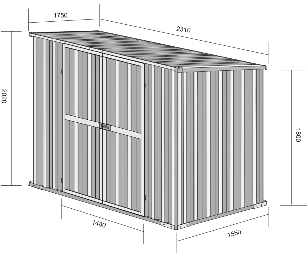 Box in Acciaio Zincato Casetta da Giardino in Lamiera 2.31 x 1.75 m x h2.02 m - 81 KG – 4.04 metri quadri - VERDE