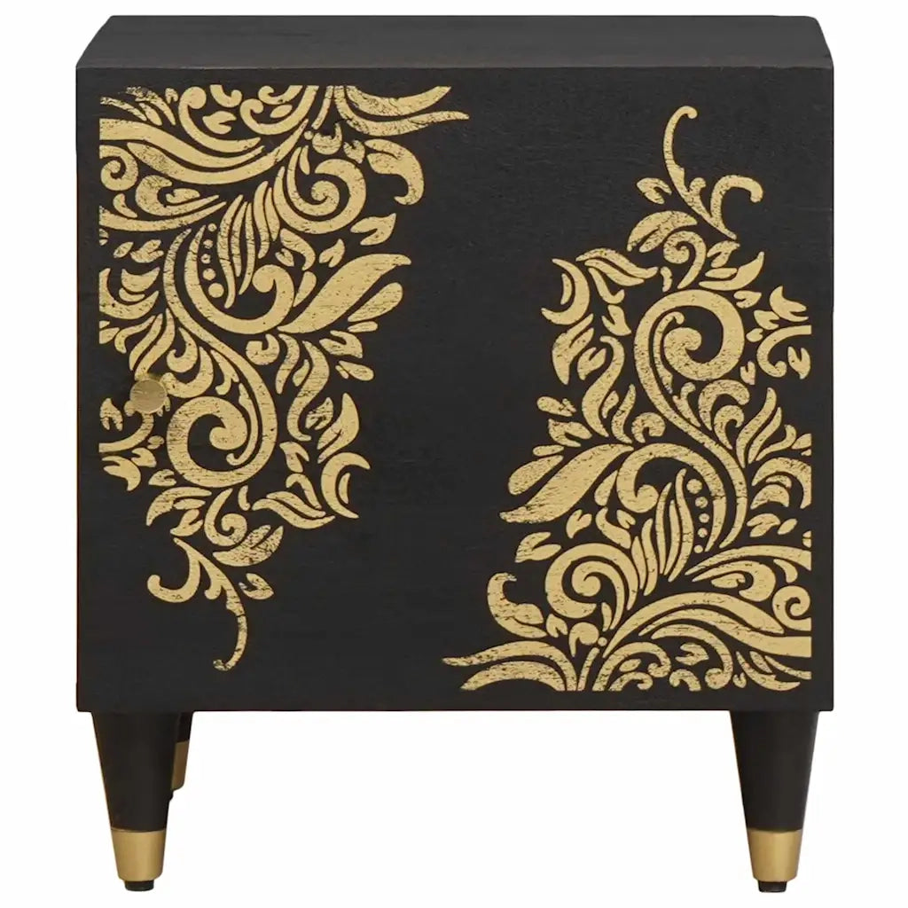 Comodino | Armadio da Notte | Mobiletto da notte con porta Nero 40 x 33 x 46 cm Legno di mango massello