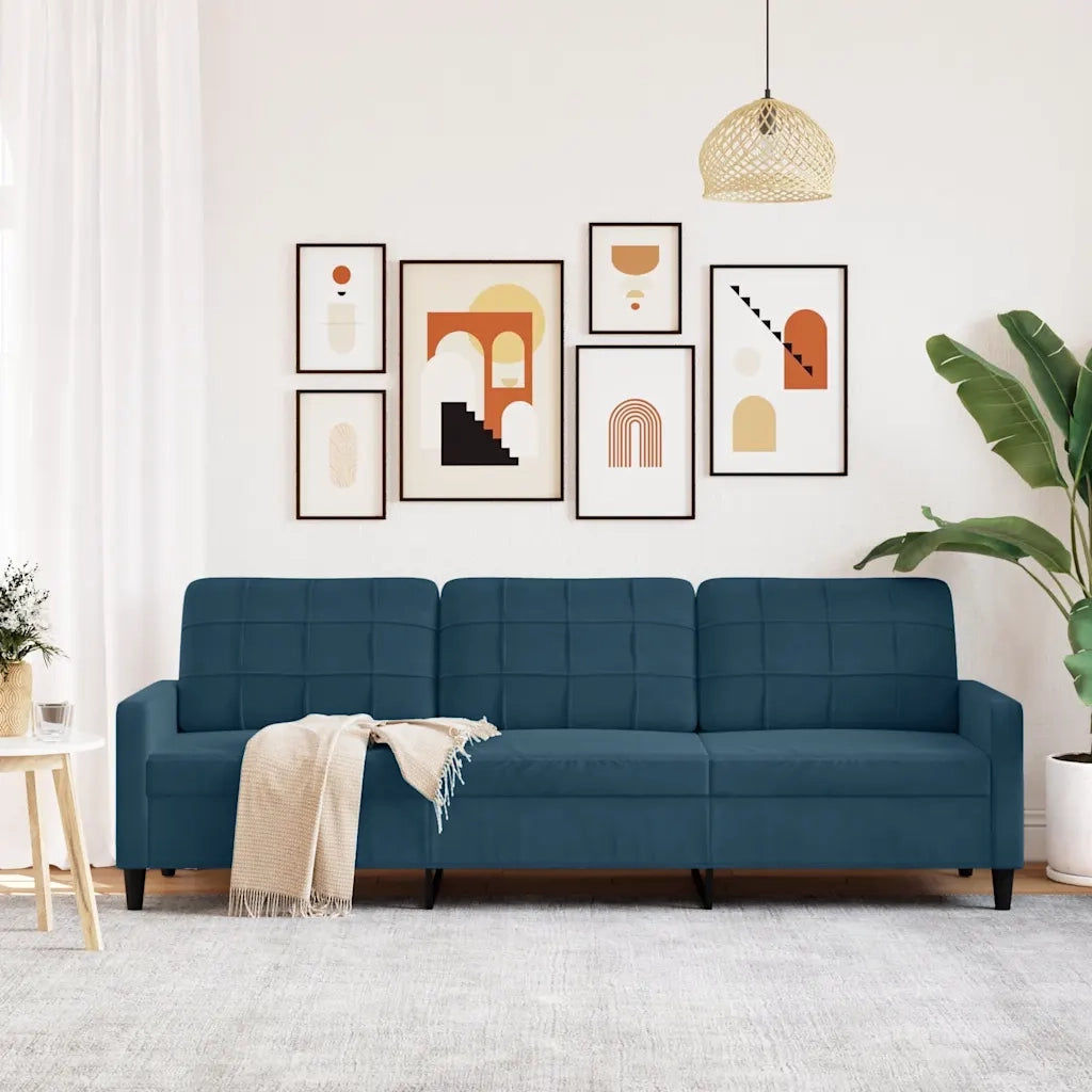 Divano | Divano da soggiorno | Sofa a 3 Posti Blu 210 cm in Velluto