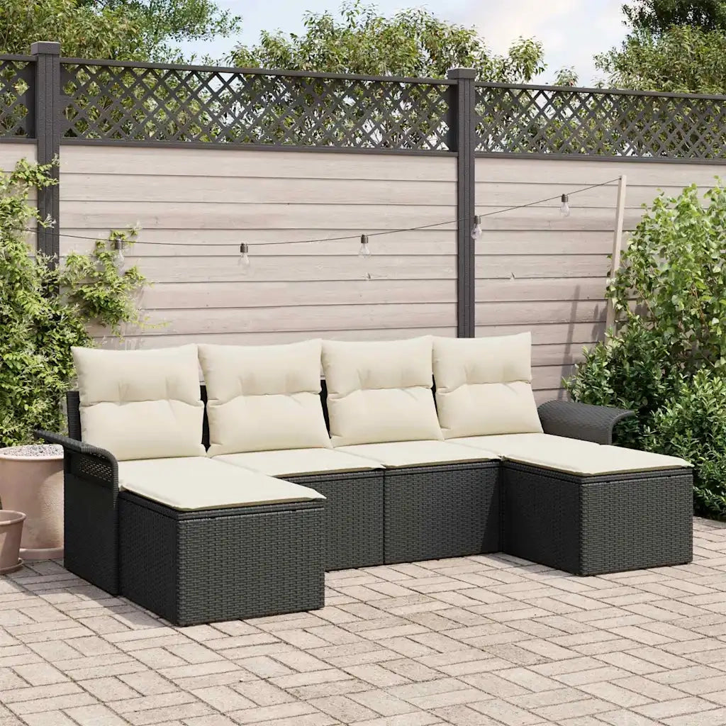 Set Divano da Giardino con cuscino 6 pcs Nero polyrattan 3345467